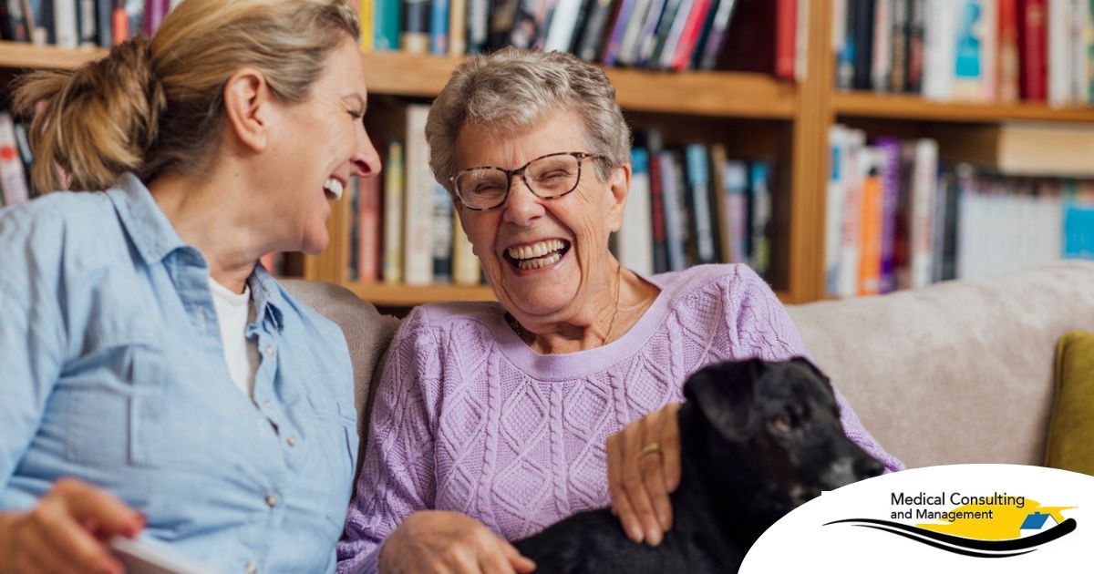 Through dementia care at home, a caregiver provides support to a senior.